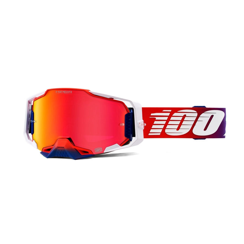 Motokros očala 100% ARMEGA Factory HIPER belo-rdeče-modra (rdeča kromirana pleksi stekla)