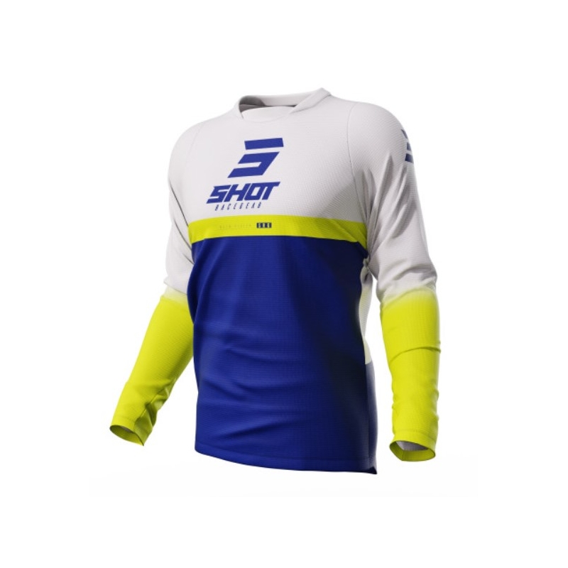 Motokros majica Shot Devo Reflex modro-bela-fluo rumena razprodaja