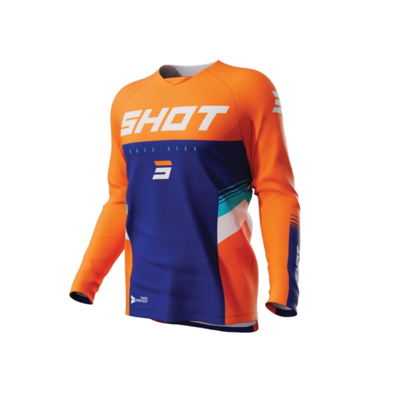 Otroška majica za motokros Shot Raw Kid Tracer white-blue-fluo orange