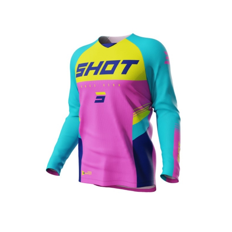 Otroška majica za motokros Shot Raw Kid Tracer turquoise-yellow-pink