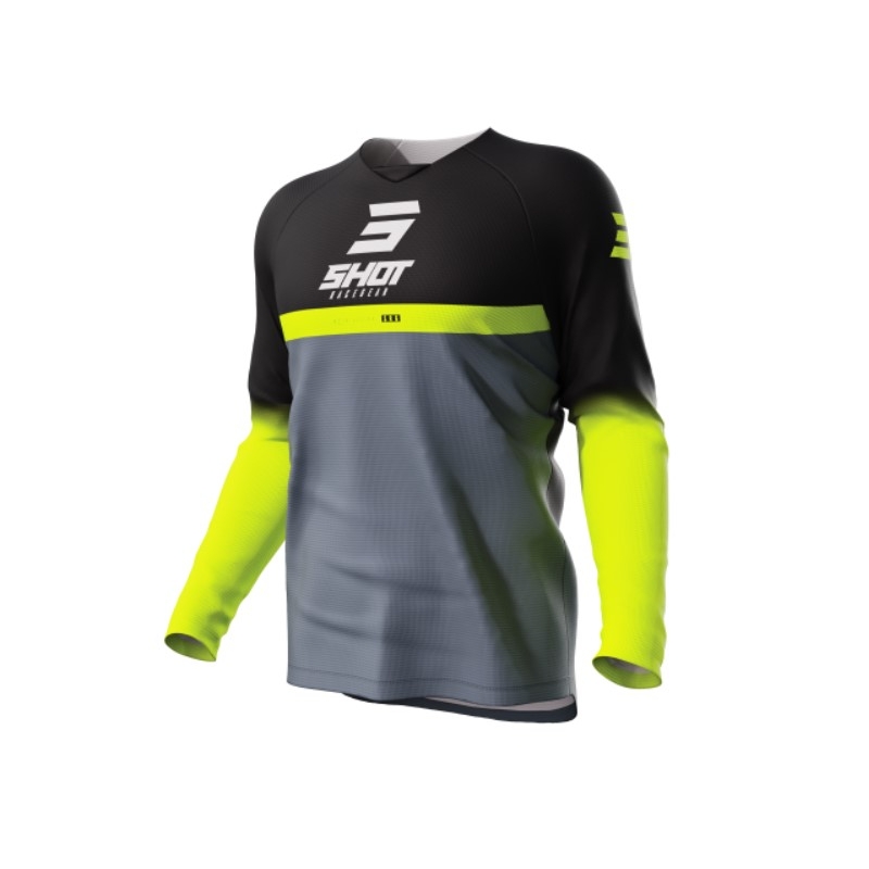 Otroška majica za motokros Shot Raw Kid Reflex black-grey-fluo yellow