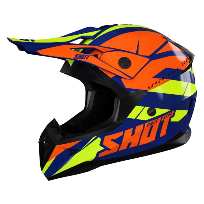 Otroška motokros čelada Shot Pulse Kid Revenge oranžna-modra-fluo rumena