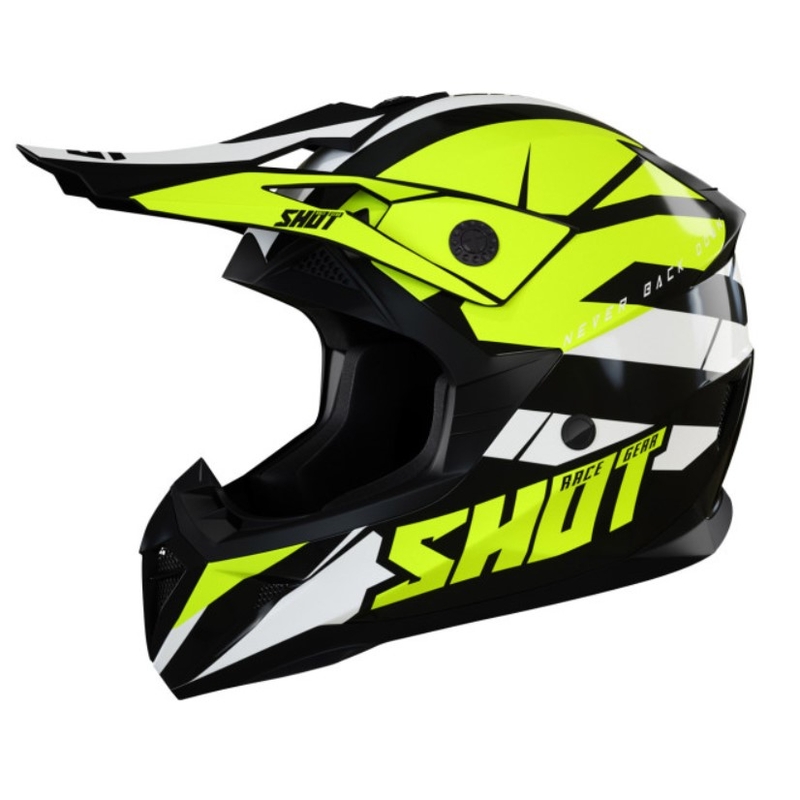 Otroška motokros čelada Shot Pulse Kid Revenge black-white-fluo yellow razprodaja