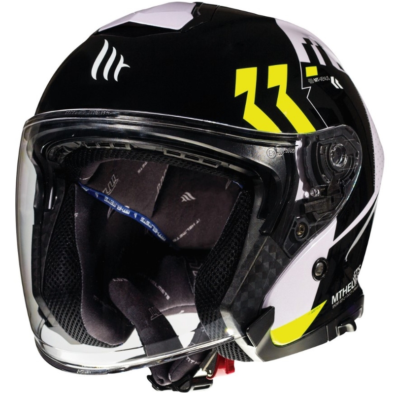 Odprta motoristična čelada MT Thunder 3 SV Venus črno-bela-fluo rumena - razred II