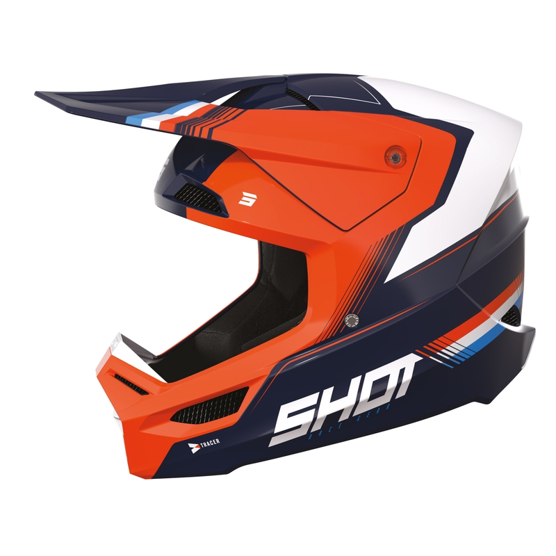 Otroška motokros čelada Shot Race Tracer belo-modro-oranžna