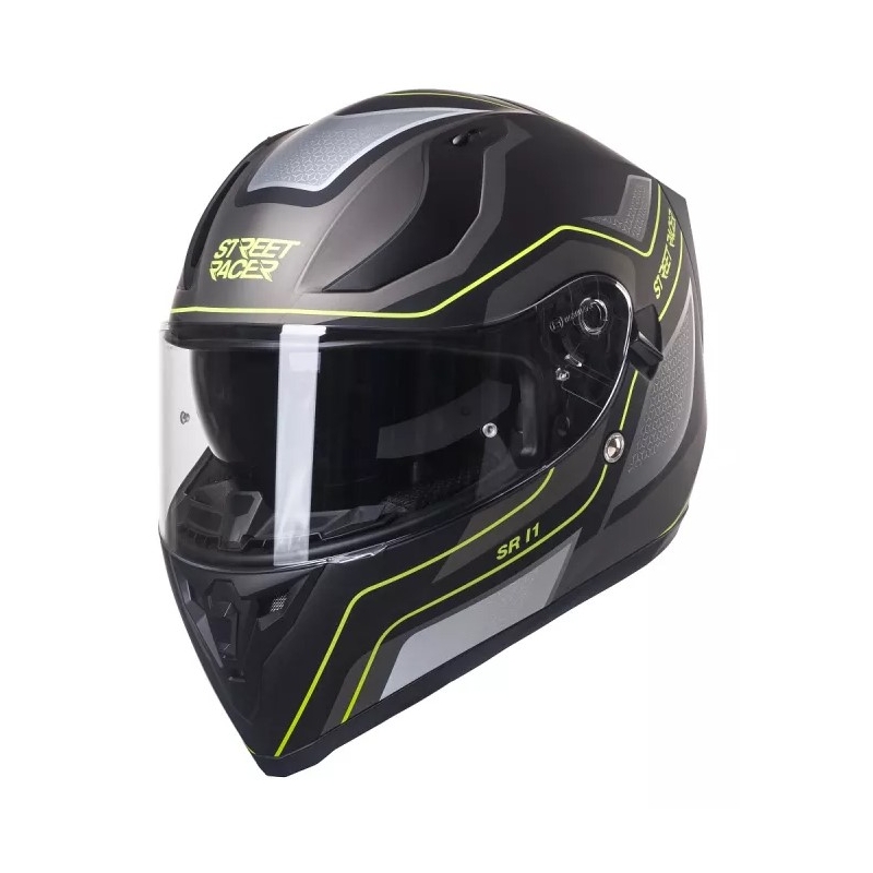 Motoristična čelada Street Racer SR I1 black-grey fluo yellow - kakovost II