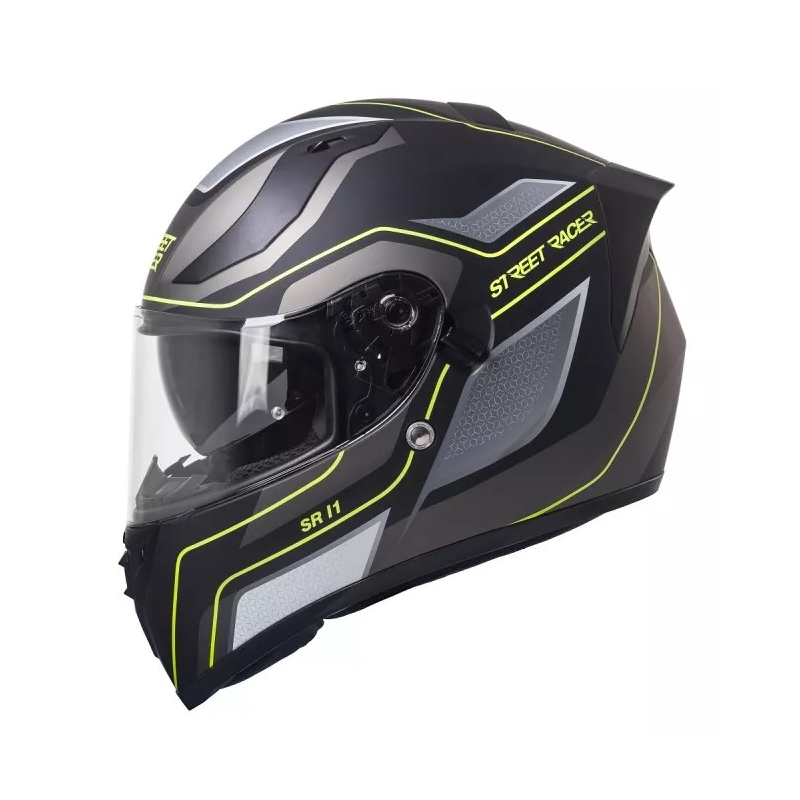 Motoristična čelada Street Racer SR I1 black-grey fluo yellow - kakovost II