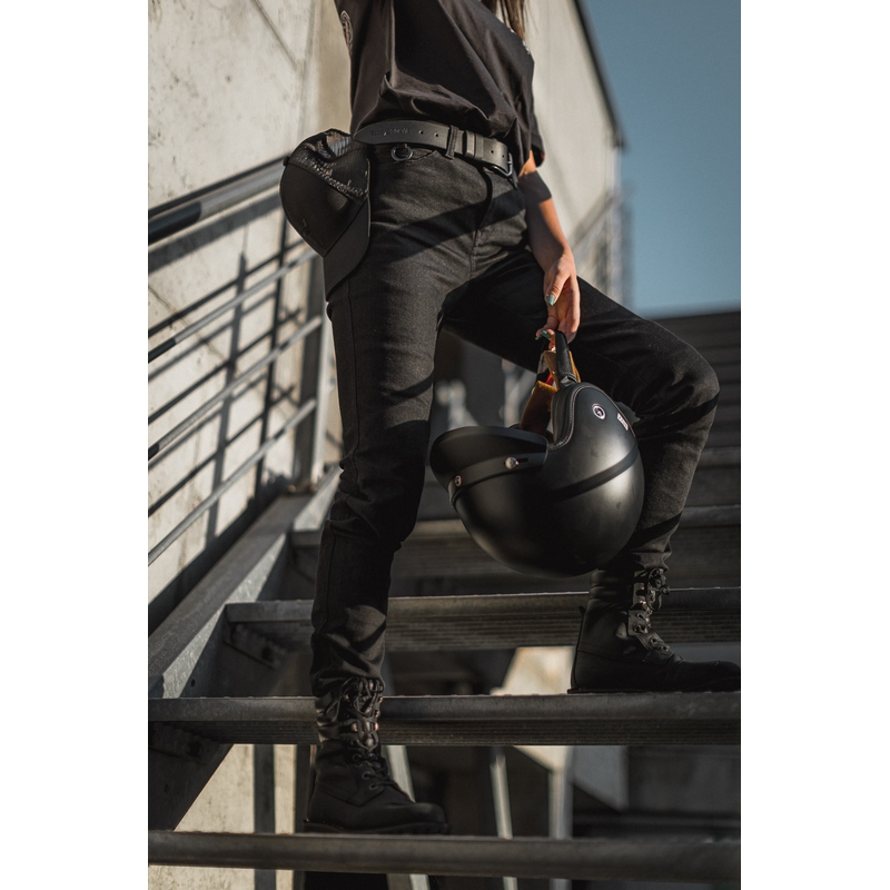 Ženske kavbojke PANDO MOTO Kissaki Arm Black Motorcycle Jeans razprodaja