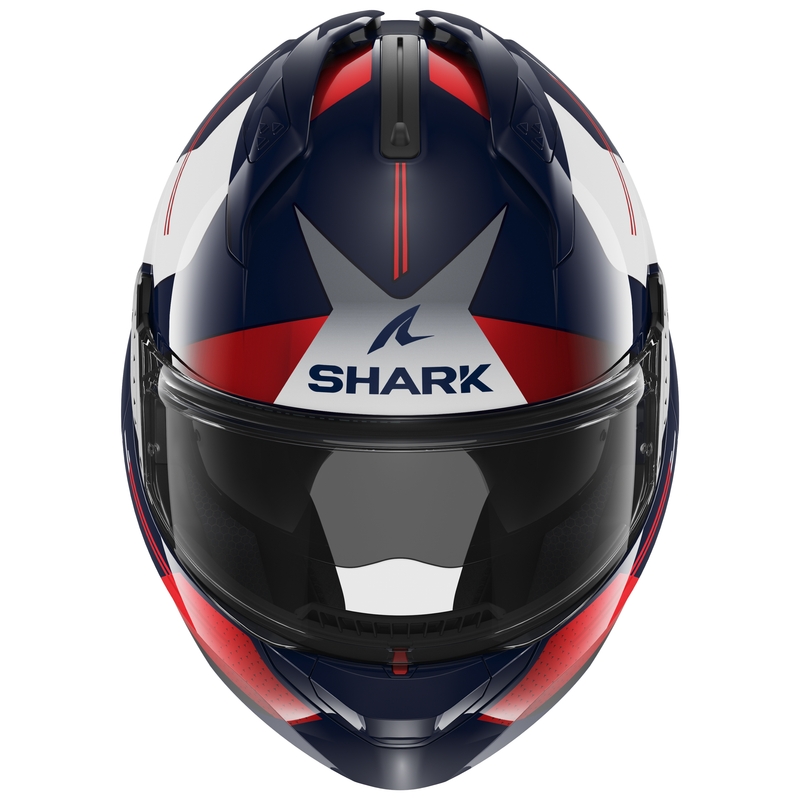 SHARK EVO-GT Tekline modro-bela-rdeča čelada s prevračanjem