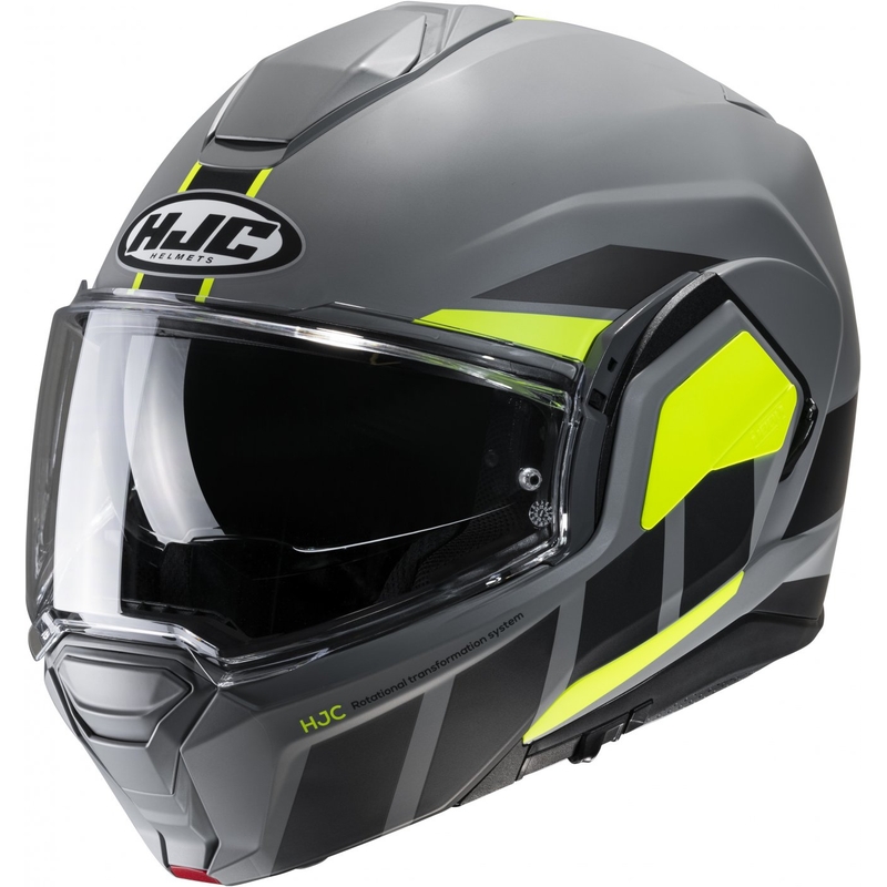 Motoristična čelada na preklop HJC i100 Beis MC3HSF črna-siva-fluo rumena