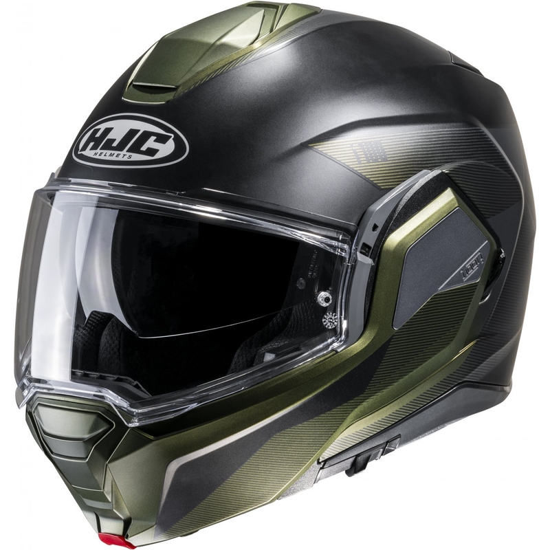 HJC i100 Beston MC4SF sivo-zelena motoristična čelada s preklopom razprodaja