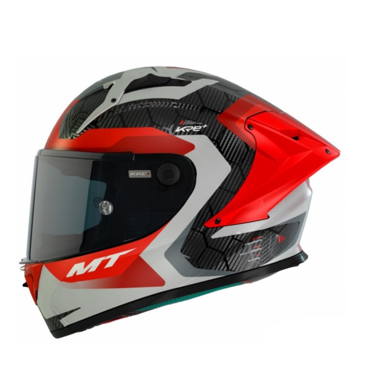 MT KRE+ Carbon Močna sivo-rdeča integralna motoristična čelada