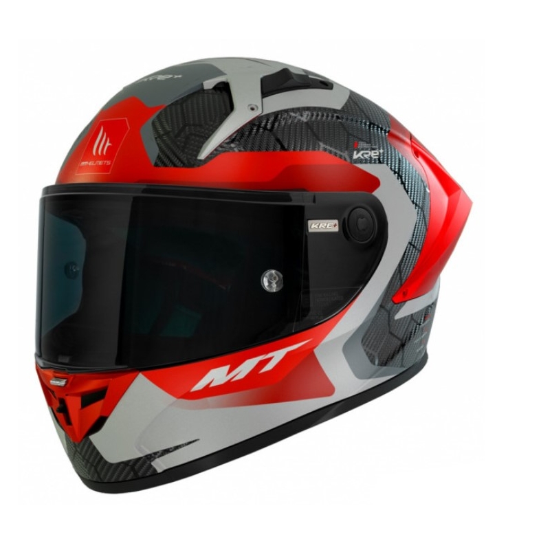 MT KRE+ Carbon Močna sivo-rdeča integralna motoristična čelada