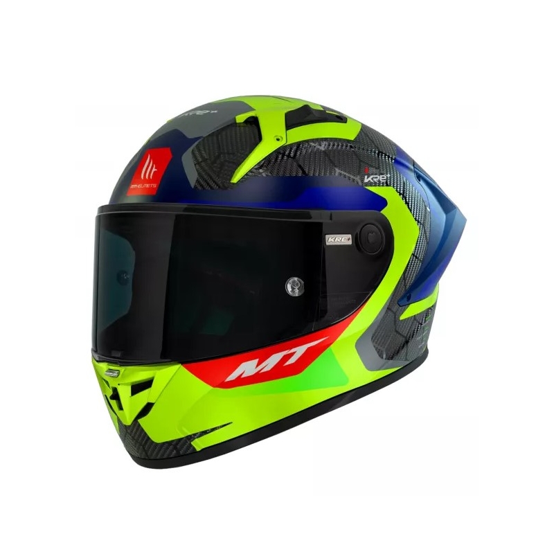 MT KRE+ Carbon Powerful fluo rumeno-modra integralna motoristična čelada