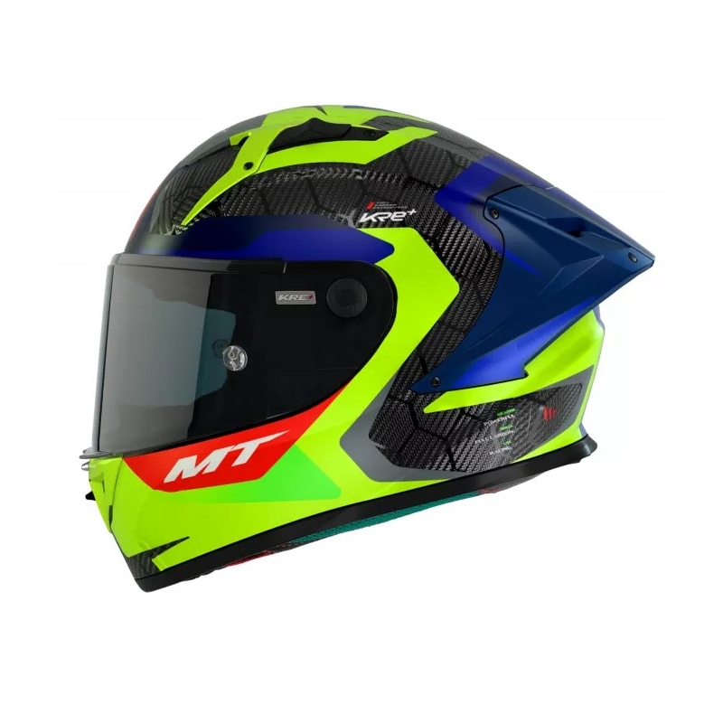 MT KRE+ Carbon Powerful fluo rumeno-modra integralna motoristična čelada