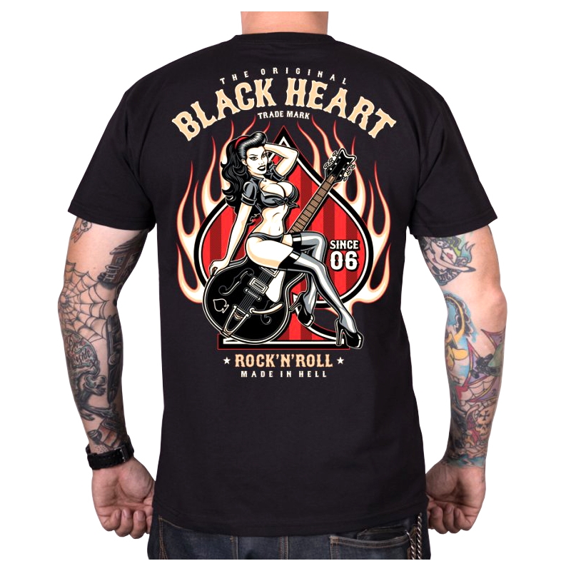 Moška majica Black Heart Pin Up Flames