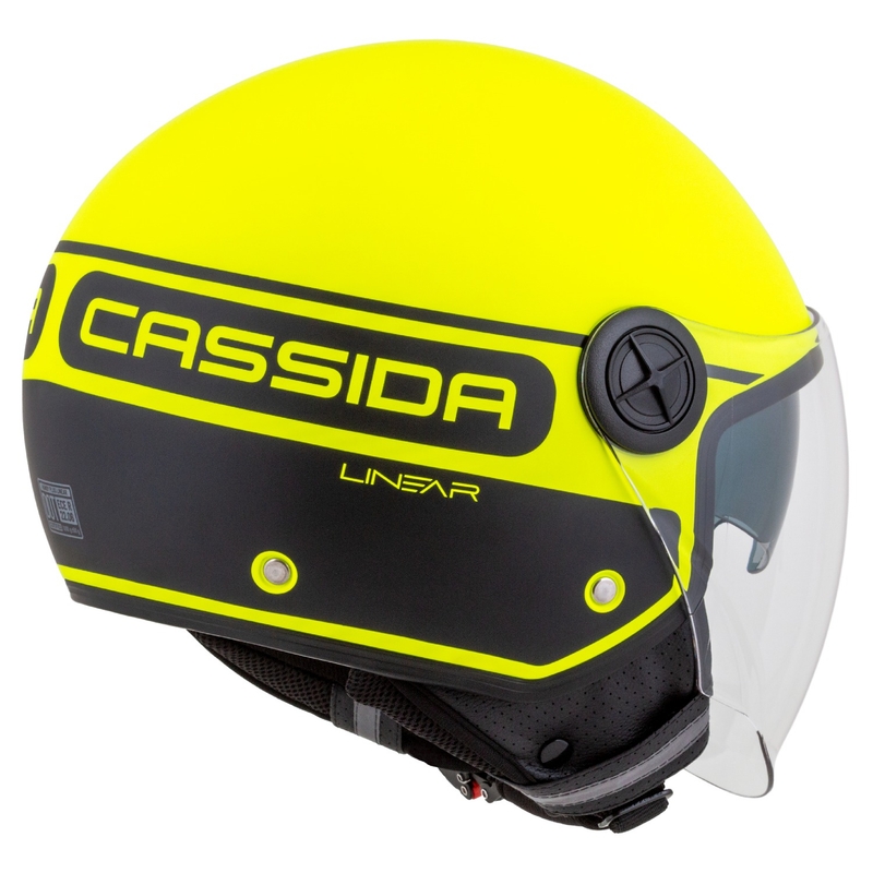 Cassida Handy Plus Linear fluo rumeno-črna odprta motoristična čelada