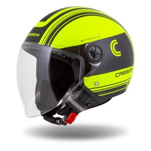 Cassida Handy Metropolis Safety fluo rumeno-črno-odsevna siva odprta motoristična čelada