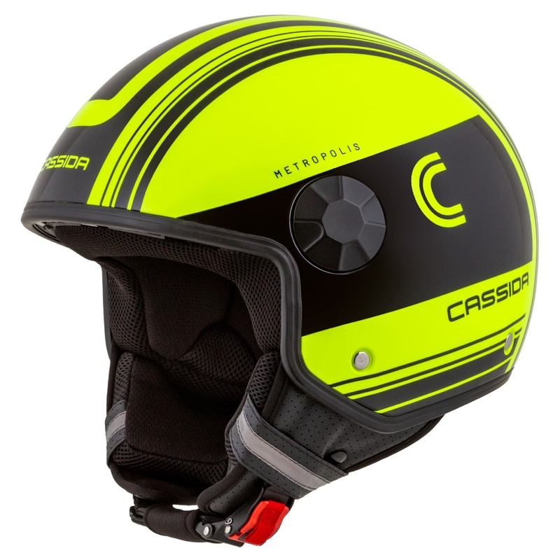 Cassida Handy Metropolis Safety fluo rumeno-črno-odsevna siva odprta motoristična čelada