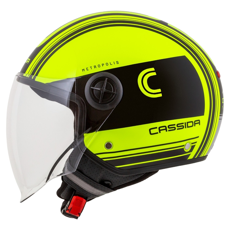 Cassida Handy Metropolis Safety fluo rumeno-črno-odsevna siva odprta motoristična čelada