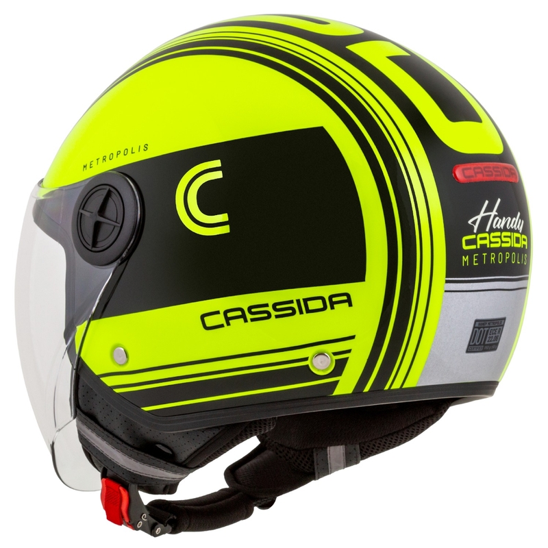 Cassida Handy Metropolis Safety fluo rumeno-črno-odsevna siva odprta motoristična čelada