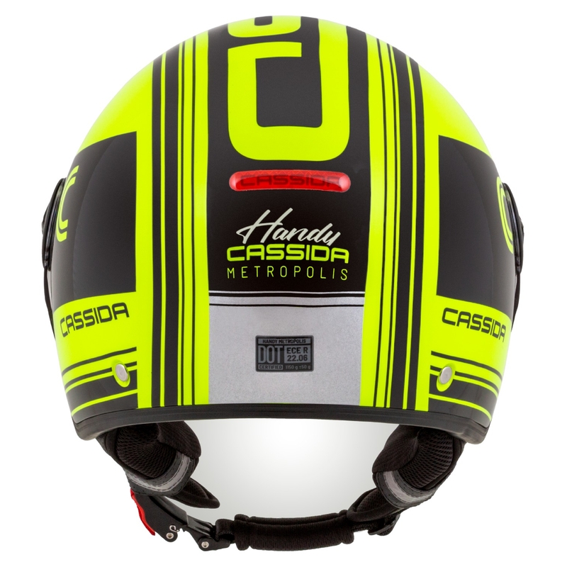 Cassida Handy Metropolis Safety fluo rumeno-črno-odsevna siva odprta motoristična čelada