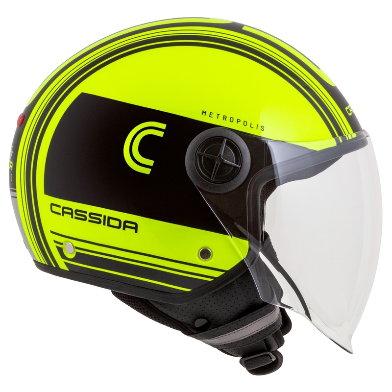 Cassida Handy Metropolis Safety fluo rumeno-črno-odsevna siva odprta motoristična čelada