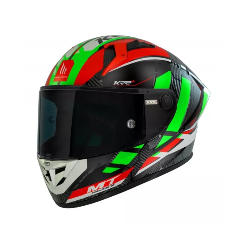 MT KRE+ Carbon Longlap Black-Green-Red Integral Motoristična čelada