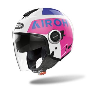 Odprta motoristična čelada Airoh Helios Up 2022 belo-modro-rožnata