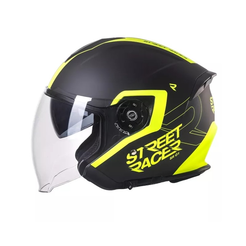 Odprta motoristična čelada Street Racer SR 01 black-fluo yellow - II. kakovost