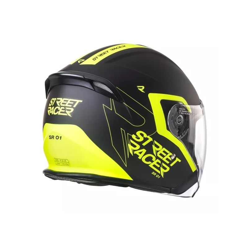 Odprta motoristična čelada Street Racer SR 01 black-fluo yellow - II. kakovost