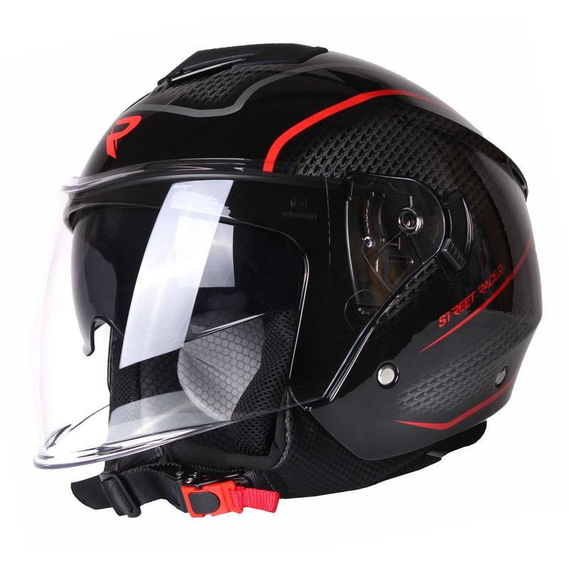 Odprta motoristična čelada Street Racer Pilot črno-rdeča - II. kakovost