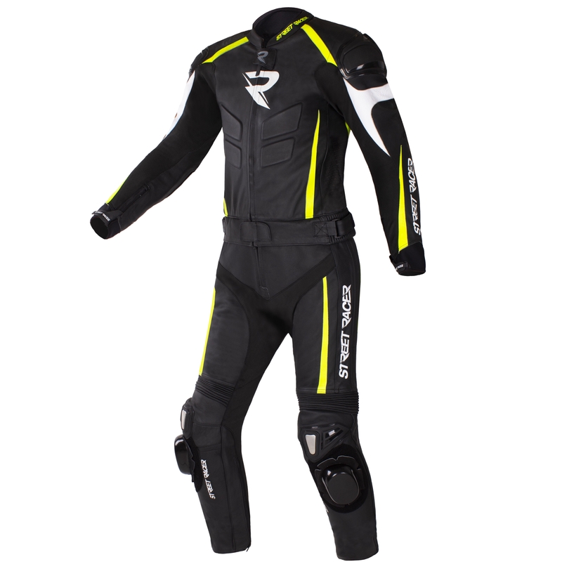 Motoristični kombinezon Street Racer Fast Track 2 Black-White-Fluo Yellow razprodaja