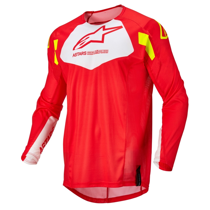 Otroška motoristična majica Alpinestars Racer Factory fluo rdeča-bela-fluo rumena razprodaja