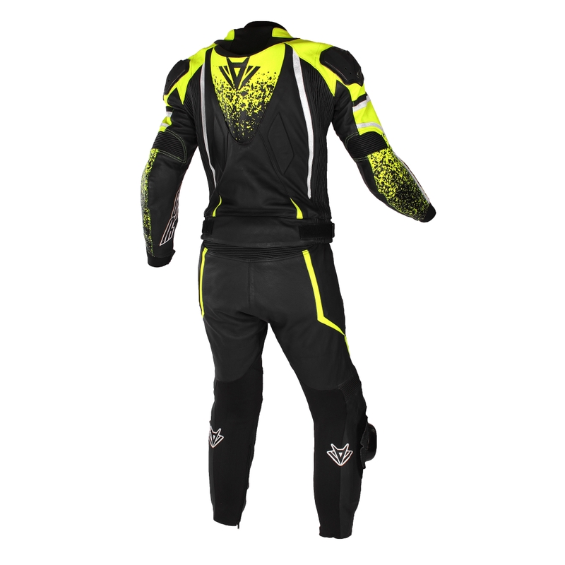 Motociklistični kombinezon RSA GT2 črno-bela-fluo rumena razprodaja