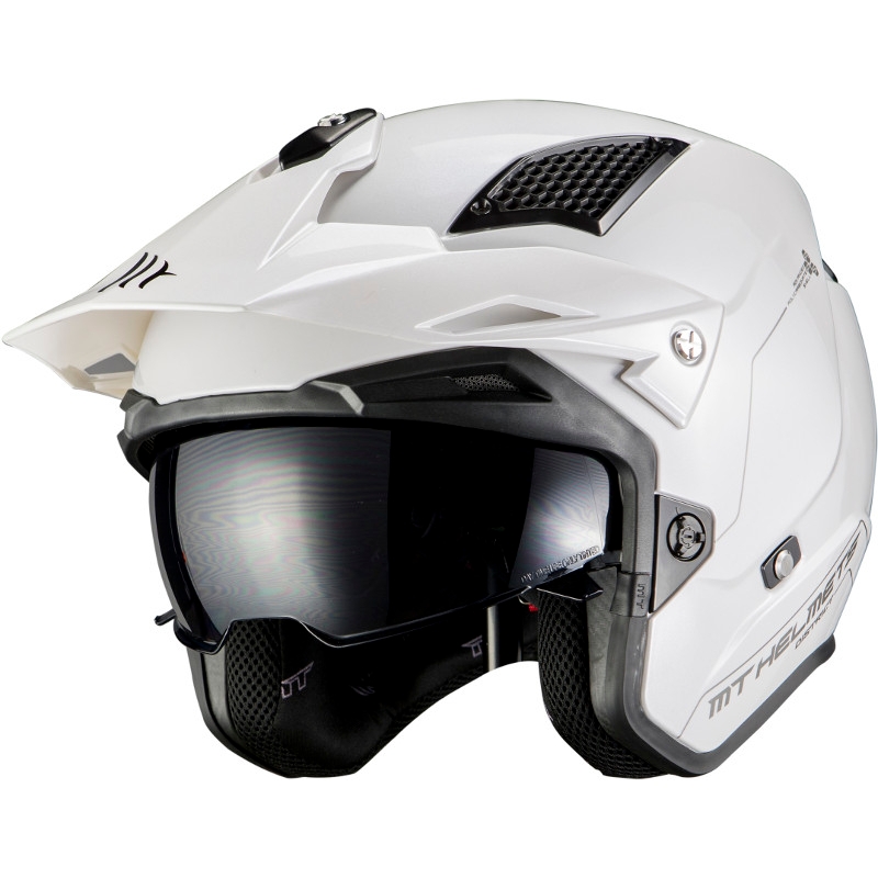 MT District SV Solid A0 Open Trial motoristična čelada White