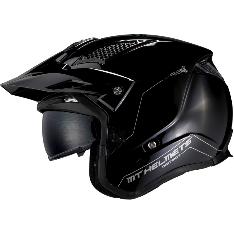 MT District SV Solid A1 open trials motoristična čelada black gloss