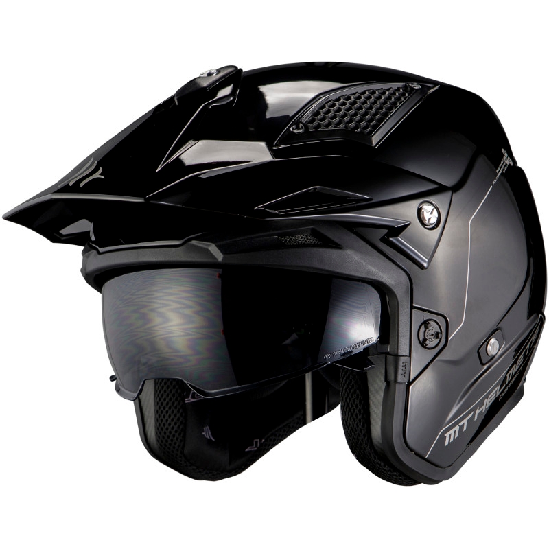 MT District SV Solid A1 open trials motoristična čelada black gloss