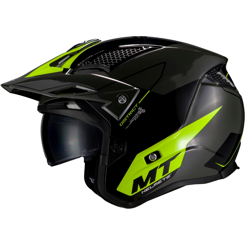 MT District SV Summit E3 open trials motoristična čelada black-fluo green