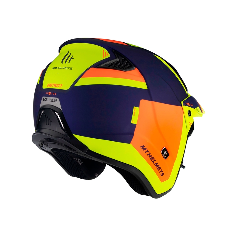 MT District SV Analog D27 modro-oranžno-fluo rumena motoristična čelada