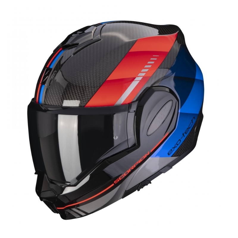 Preklopna čelada Scorpion EXO-TECH EVO Carbon Genus črno-modra-rdeča