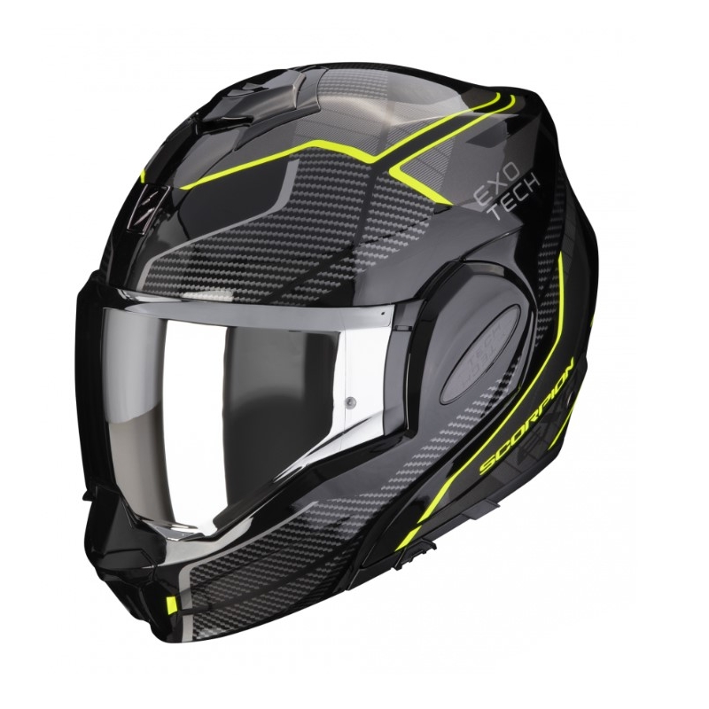 Preklopna čelada Scorpion EXO-TECH EVO ANIMO črno-siva-fluo rumena akcija razprodaja