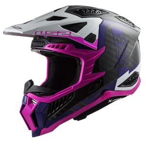 Motokros čelada LS2 MX703 C X-Force Victory črno-bela-vijolična-rožnata