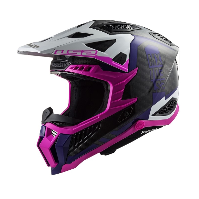 Motokros čelada LS2 MX703 C X-Force Victory črno-bela-vijolična-rožnata