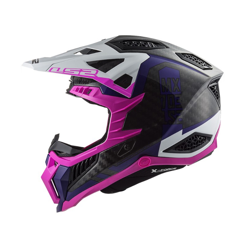 Motokros čelada LS2 MX703 C X-Force Victory črno-bela-vijolična-rožnata