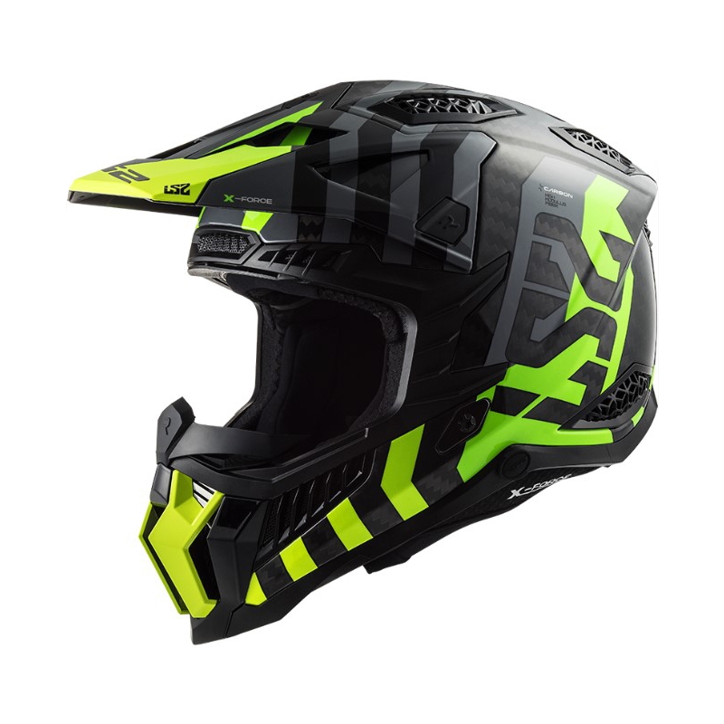 Motokros čelada LS2 MX703 C X-Force Barrier H-V črno-sivo-fluo rumena