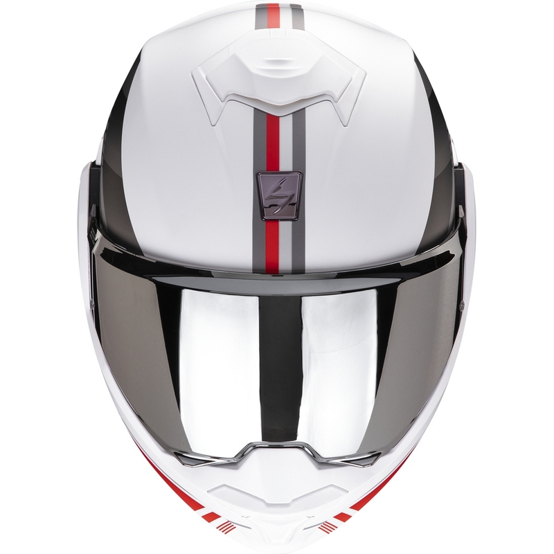 Zložljiva motoristična čelada Scorpion EXO-TECH EVO Genre bela-srebrna-rdeča razprodaja