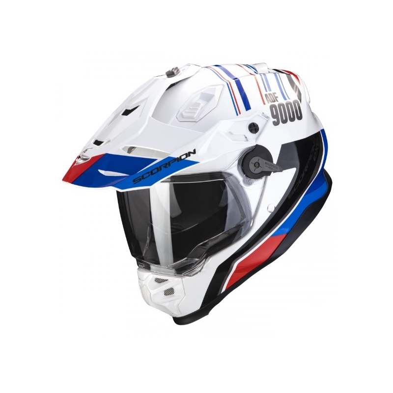 Motoristična čelada SCORPION ADF-9000 AIR Desert white-blue-red razprodaja