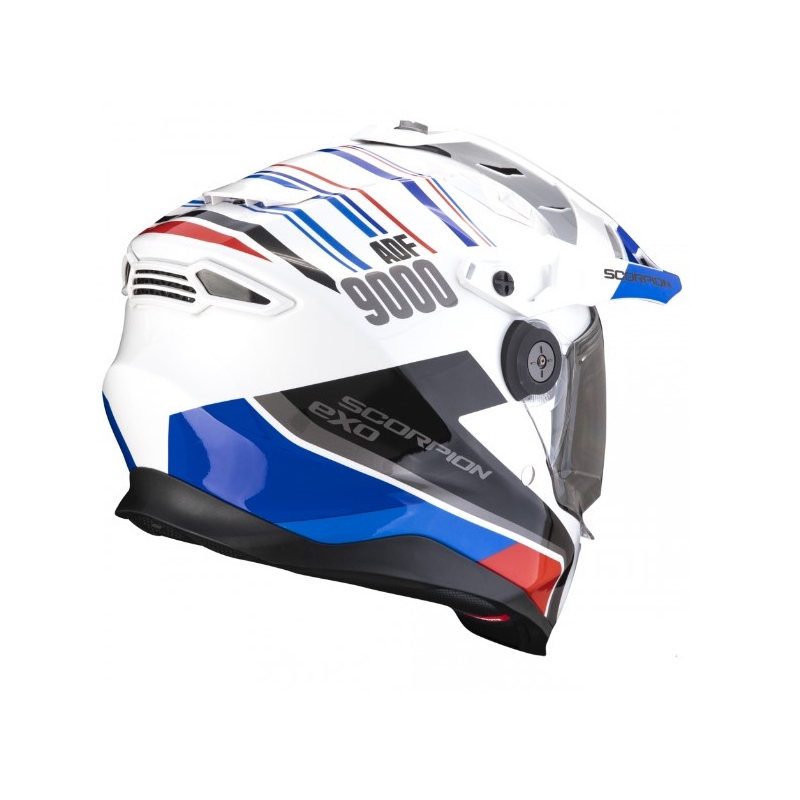 Motoristična čelada SCORPION ADF-9000 AIR Desert white-blue-red razprodaja