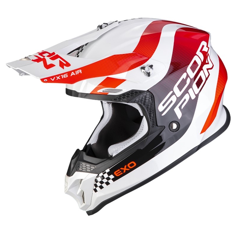 Motokros čelada Scorpion VX-16 EVO AIR SOUL belo-rdeča